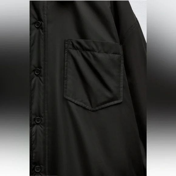 Zara Water Repellent Quilted Overshirt shirt Jacket Black button size S NWT - Picture 9 of 16